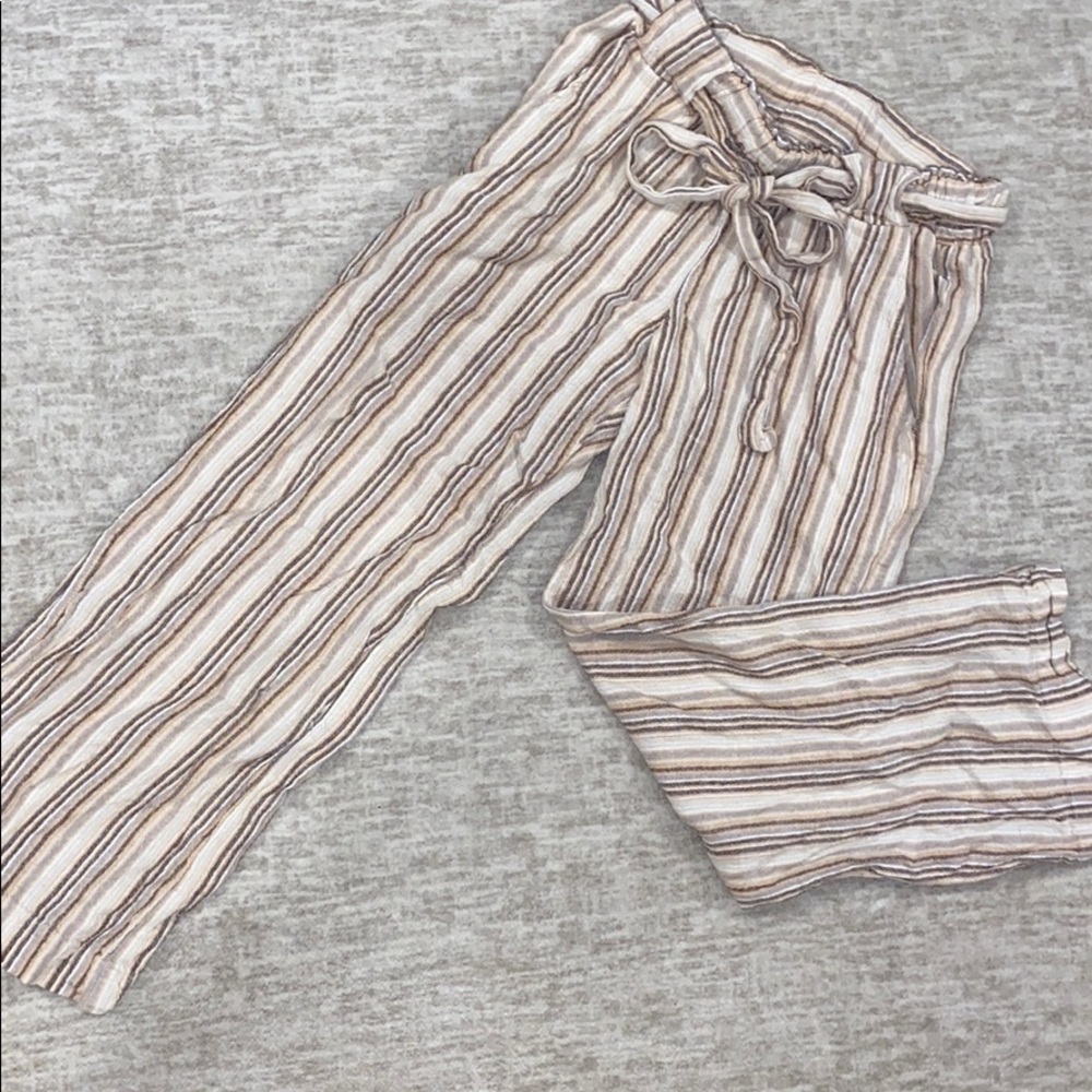 Tied front linen brown striped Pants